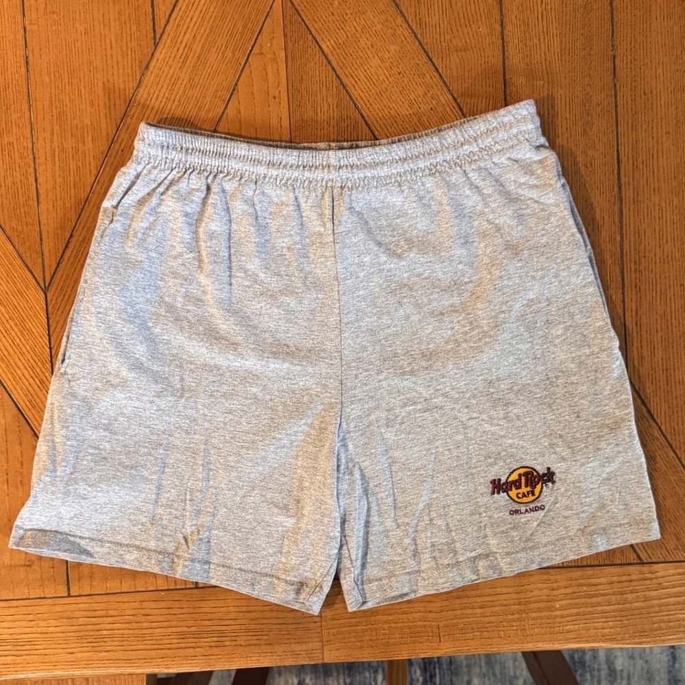 Vintage Hard Rock Cafe Orlando Gray Jersey Shorts Mens Small Made in USA Logo